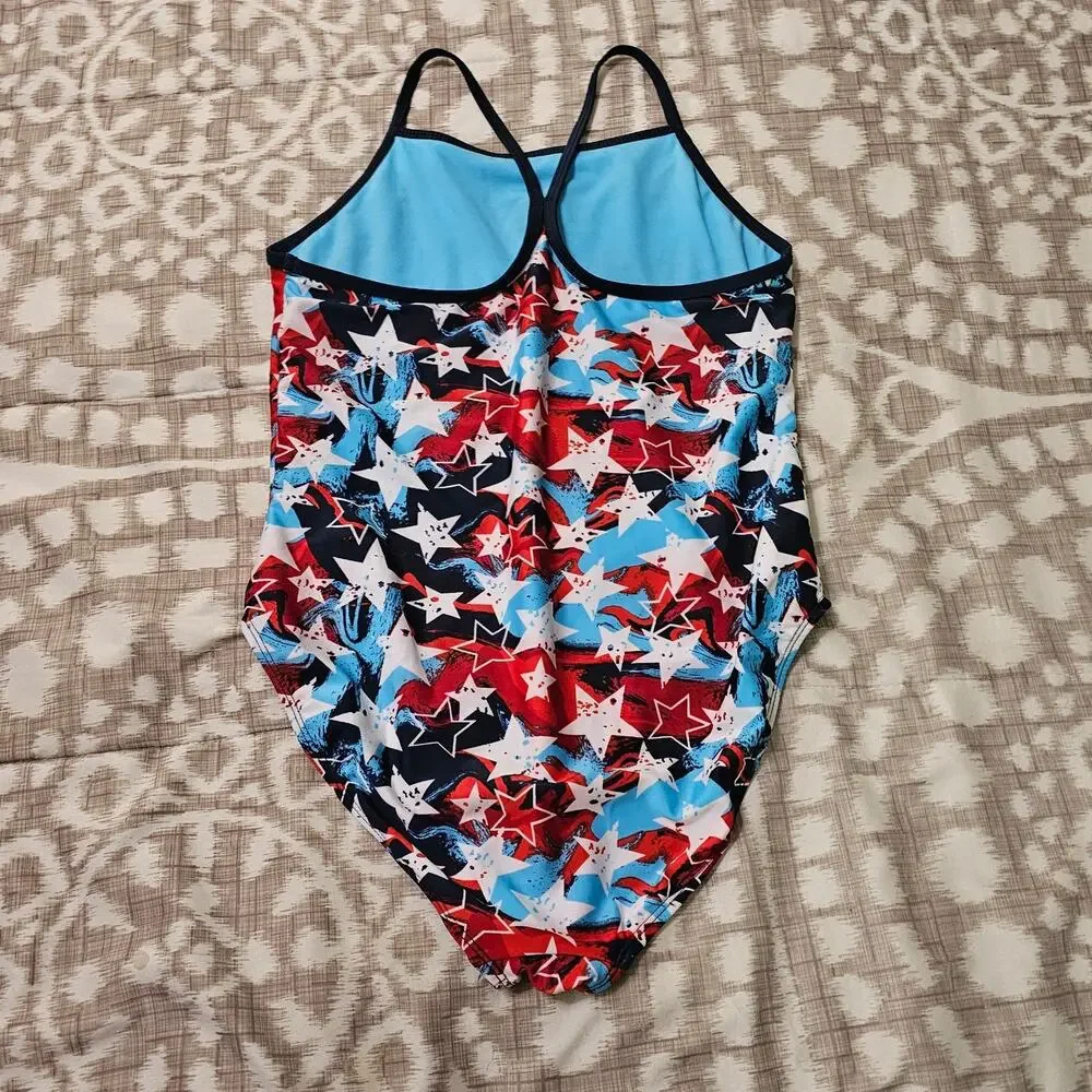 Wonder Nation Girls Size 2XL (18) One piece Swimsuit, Red, White, Blue, Stars